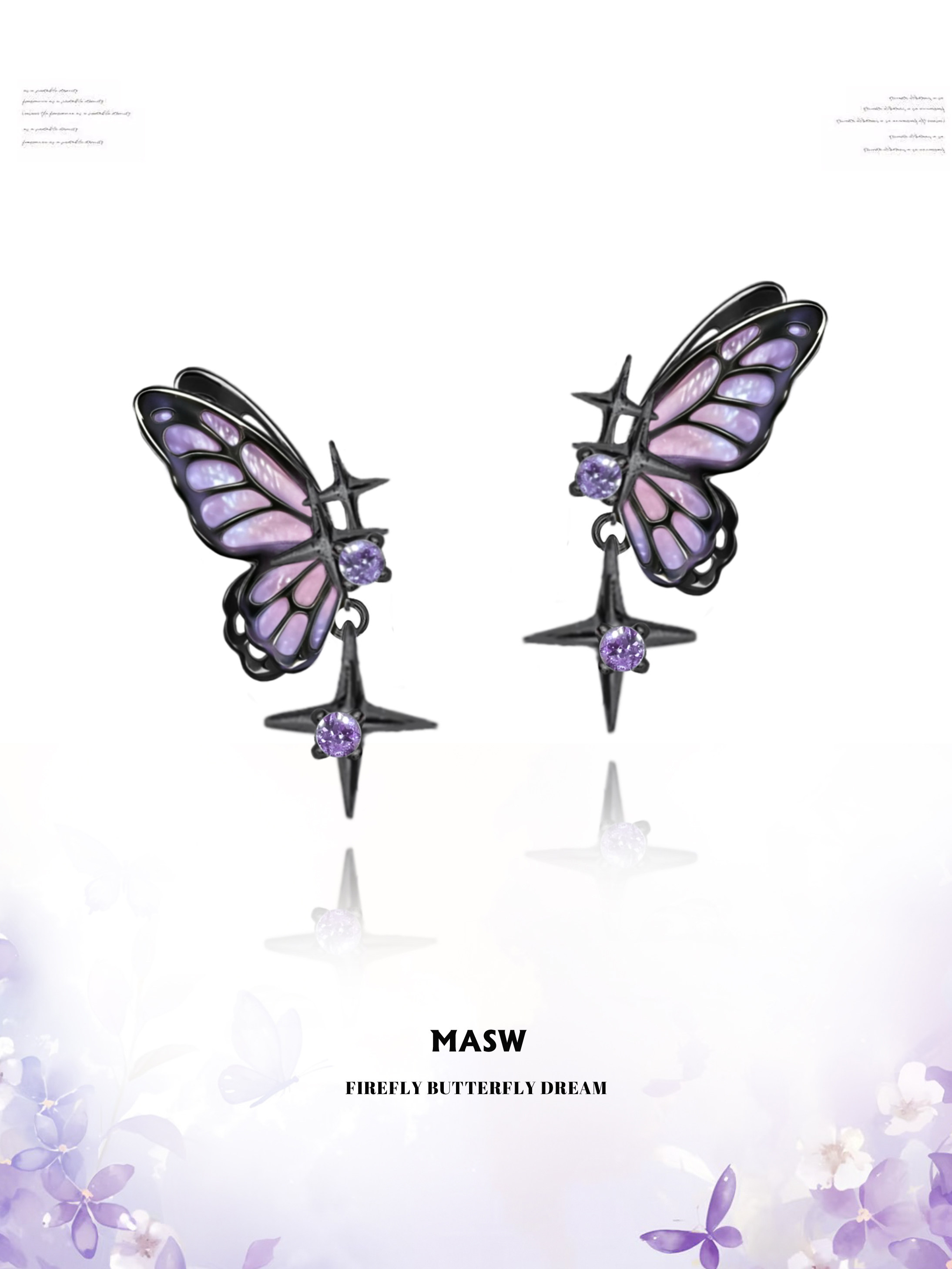 thumbnail for MASW Maxiu Original Design Butterfly Dance Series Niche High-End Starlight Studs Sweet and Cool Dreamy Purple Butterfly Studs