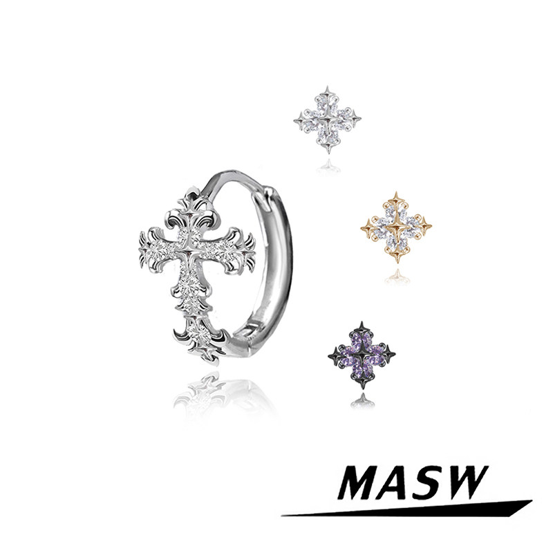 MASW麻秀原创设计925银针十字架养耳洞耳扣高级感精致耳骨钉新款