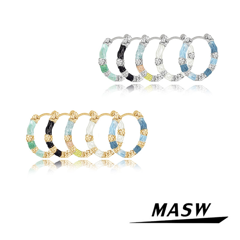 MASW麻秀原创设计简约清新彩色珐琅撞色耳圈轻奢百搭通勤耳扣耳环