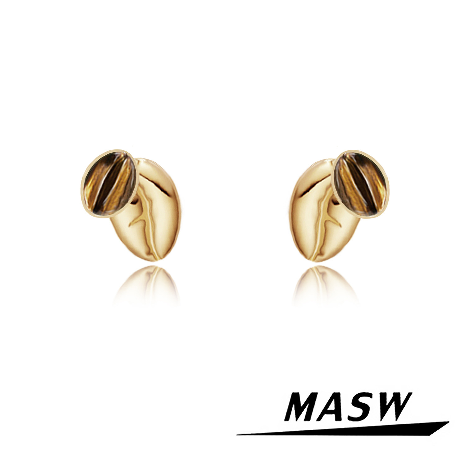 MASW麻秀原创设计小众925银针轻奢咖啡豆耳钉高级感小巧独特耳饰