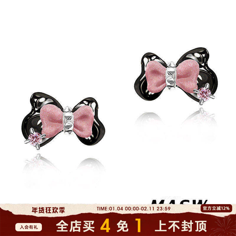 MASW麻秀原创设计甜酷蝴蝶结耳钉ins辣妹银针耳环2023年新款可爱,饰品/流行首饰/时尚饰品新,耳环,淘宝优惠券,粉丝福利购,淘宝优惠卷