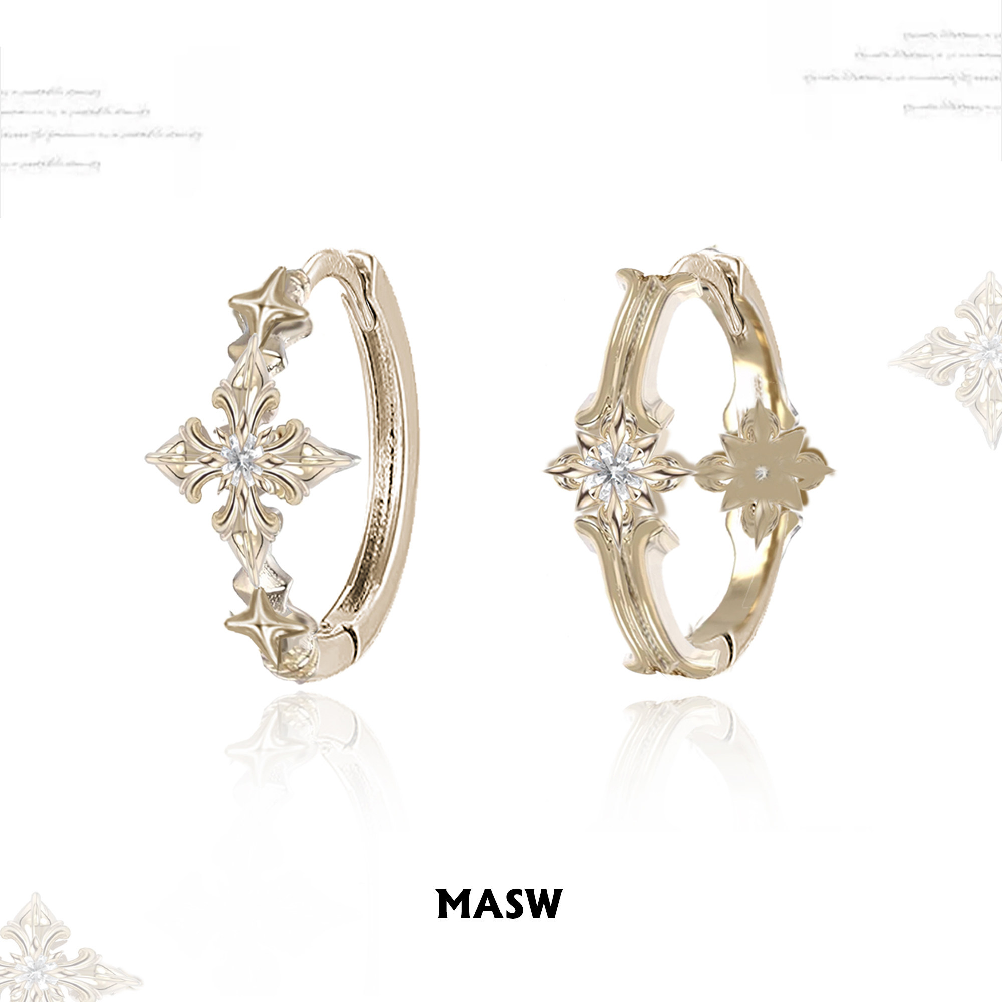 MASW麻秀原创复古美拉德AB耳饰耳扣小众高级感金属十字鸢尾花耳环