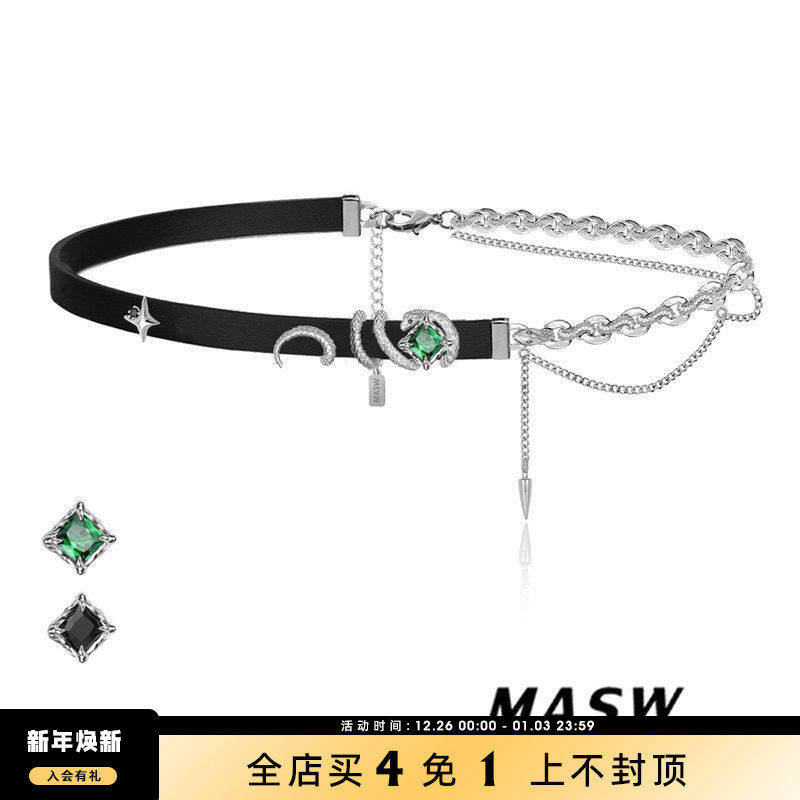 MASW麻秀原创甜酷灵蛇锁骨链