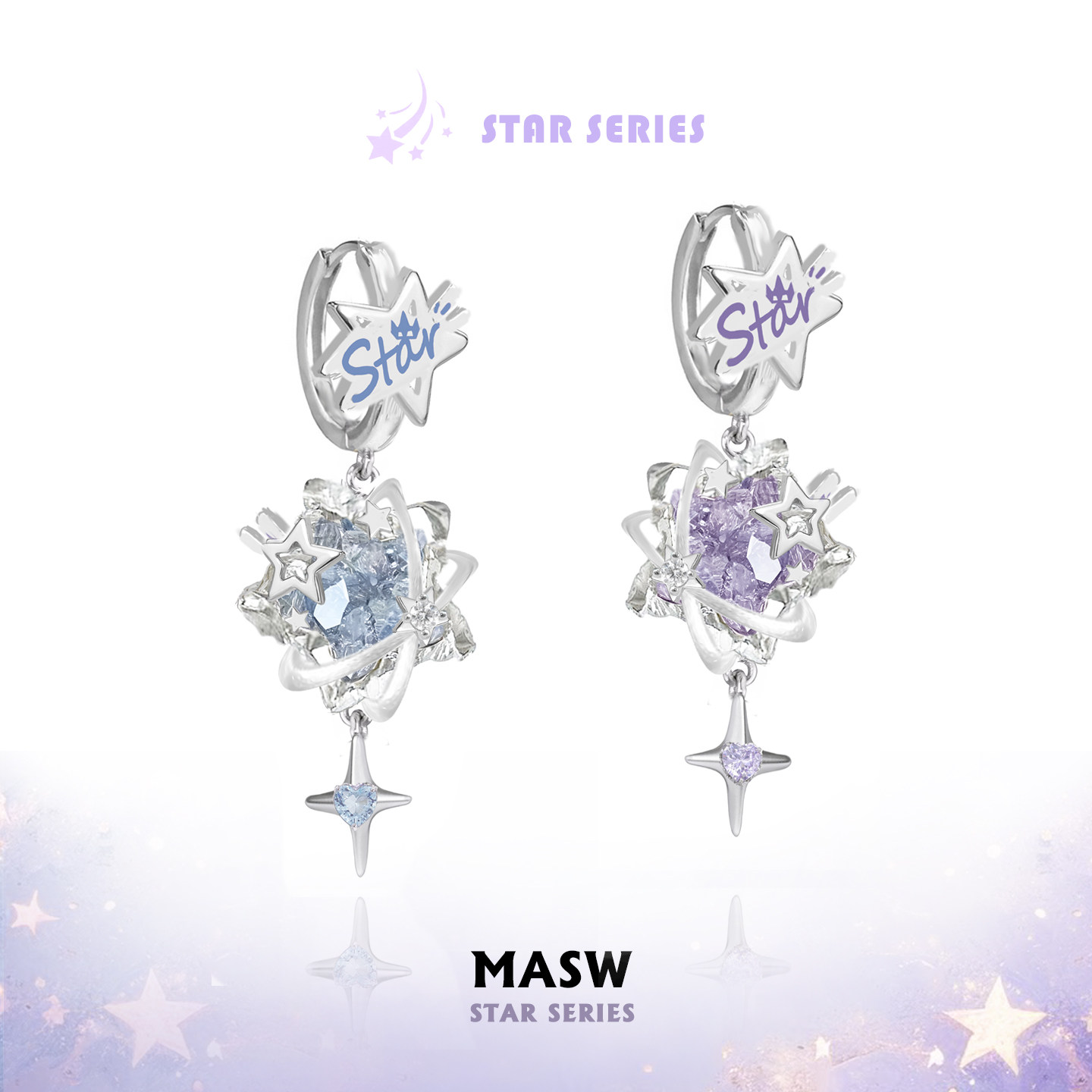 MASW麻秀原创设计轻奢浪漫梦幻水晶星芒耳环女高级感气质新款耳饰
