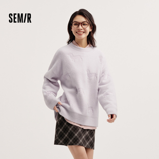 [商场同款]森马毛衣女圆领oversize温柔2025冬季新款小狗毛衫软糯