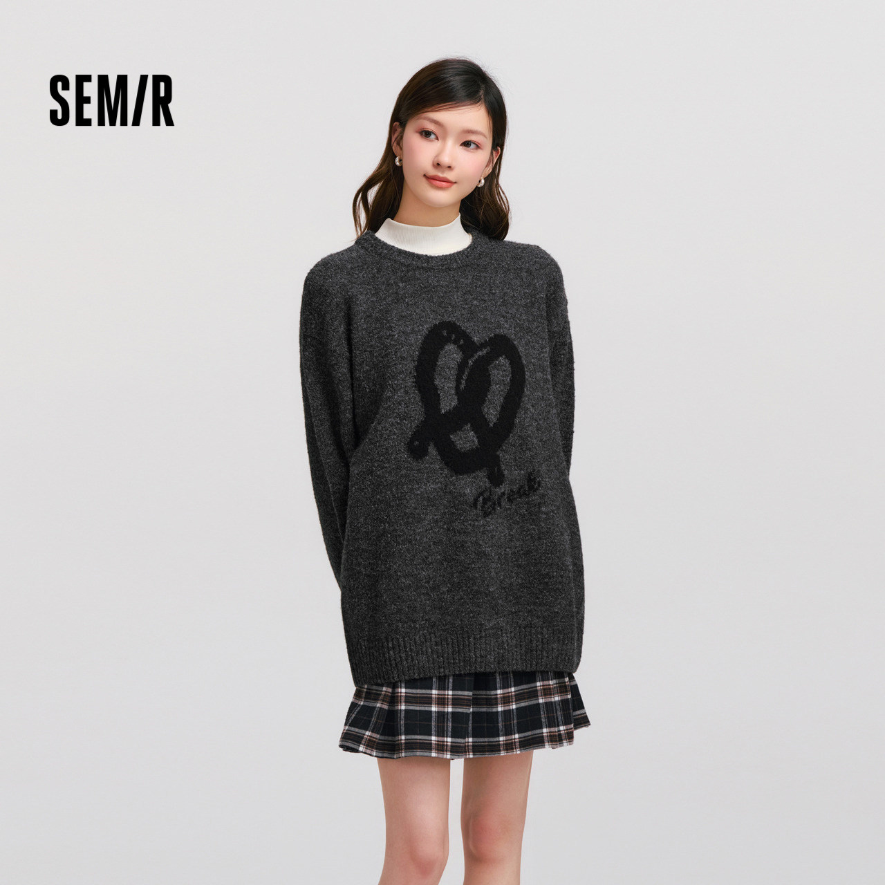 森马毛衣女中长款宽松落肩圆领毛衫休闲慵懒2024新款冬季提花衣服,女装/女士精品,毛针织衫,淘宝优惠券,粉丝福利购,淘宝优惠卷