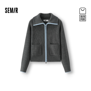 宽松翻领落肩2025新款 商场同款 短款 女冬季 上衣 森柔森马针织开衫