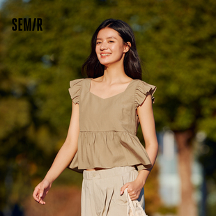 衬衫 上衣 商场同款 甜美俏皮小飞袖 夏2024新款 女短款 森马短袖 修身