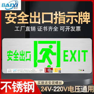 安全出口指示牌不锈钢低压A型24V金属超薄消防应急疏散指示标志灯