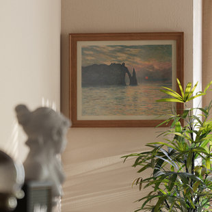 饰画中古风玄关柜挂画蓝色风景壁画 印象派客厅装 海天一色 轻法式