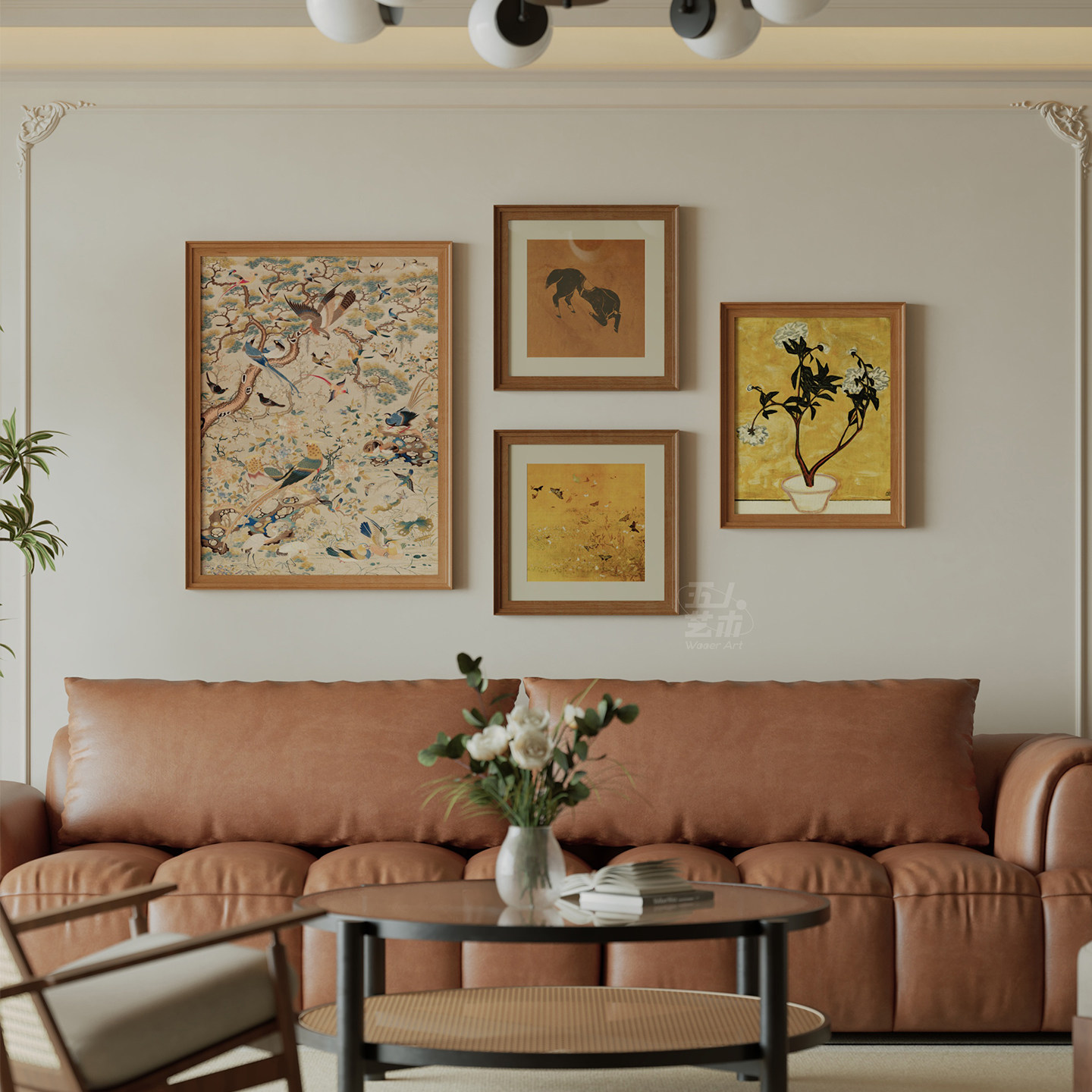 花鸟祥和》中古风客厅组合装饰画宋代美学沙发背景墙挂画玄关壁画,家居饰品,现代装饰画,淘宝优惠券,粉丝福利购,淘宝优惠卷