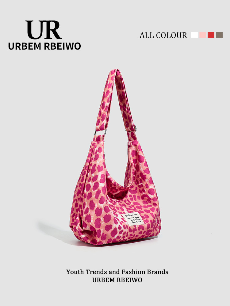UR Women's Bag Korean Dongdaemun Niche Pink Leopard Print Tote Bag Large Capacity Hobo Shoulder Crossbody Bag - Thumbnail 3