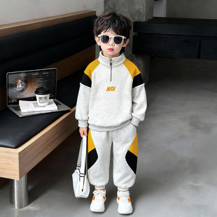 男童秋冬装卫衣加绒套装2026儿童帅气半拉链两件套加厚保暖童装潮