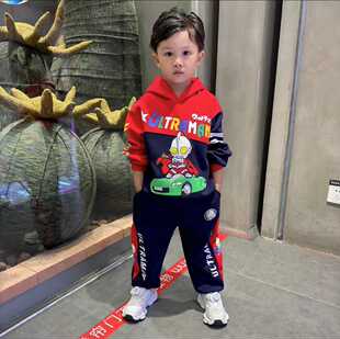 男童春秋装长袖卫衣套装儿童帅气奥特曼连帽衣服两件套时髦春秋款