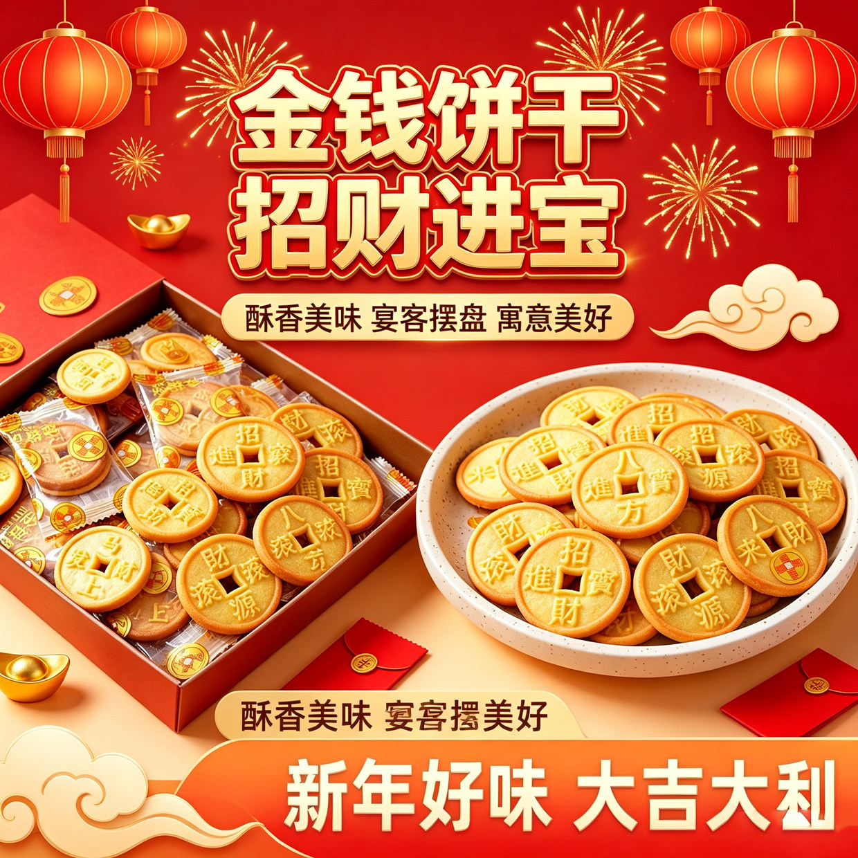 金钱饼干铜钱币闽南拜食喜庆上贡品佛零食品供奉糕点菩萨餐饮散装