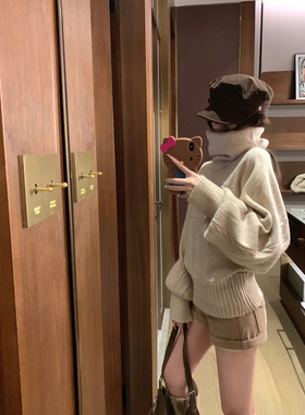 NAYA CHAN 配围脖慵懒蝙蝠袖绞花针织秋冬新款宽松显瘦套头毛衣