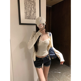 防晒外搭莫代尔针织衫 NAYA 女夏薄款 CHAN 杏色圆领上衣 带纽扣开衫