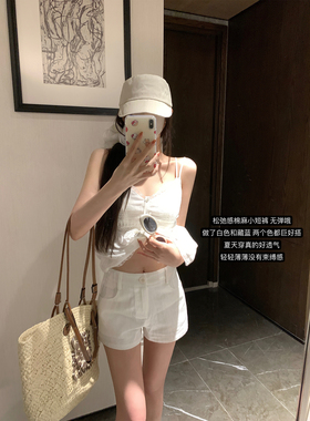 NAYA CHAN新款宽松白色棉麻阔腿麻料短裤夏高腰热裤亚麻休闲裤女