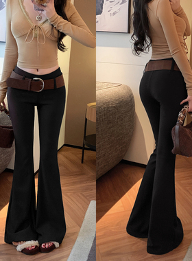 NAYA CHAN 2025秋冬季新品配腰带高腰修身显瘦垂坠感黑色微喇裤女