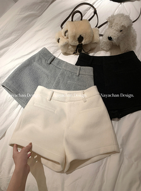 NAYA CHAN 冬日百搭王 毛呢拉绒加厚短裤女秋冬外穿休闲简约裤子