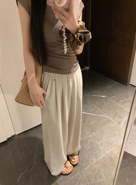 NAYA CHAN 夏季薄款黑色百搭宽松亚麻直筒阔腿休闲裤长裤抖抖裤女