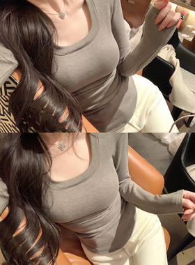 NAYA CHAN 韩模大u领带胸垫磨毛打底衫收腰上衣修身显瘦百搭T恤