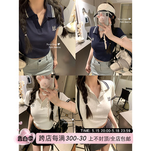 短款 T恤女夏季 女高 NAYA 上衣 泰式 韩版 polo领学院风针织短袖 CHAN