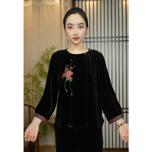 清仓/福利款【林典】203新款时尚新中式国风桑蚕丝丝绒上衣衬衫