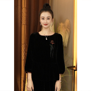 清仓/福利款【林典】201新中式高级国风刺绣桑蚕丝丝绒上衣衬衫