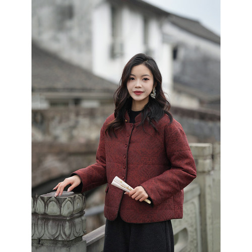老钱风香云纱提花保暖棉衣女