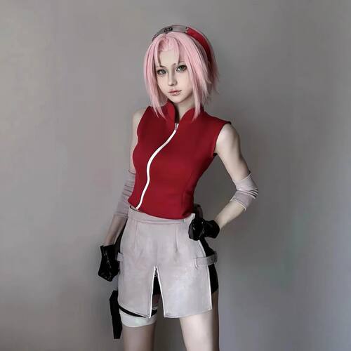 Anime Ninja Sakura Haruno Cosplay Costume Wig Combat Uniform