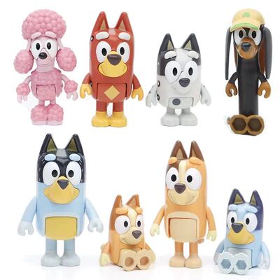 8Pcs/Set Bluey Bingo Anime Figurines Toy Figures Movable Joi