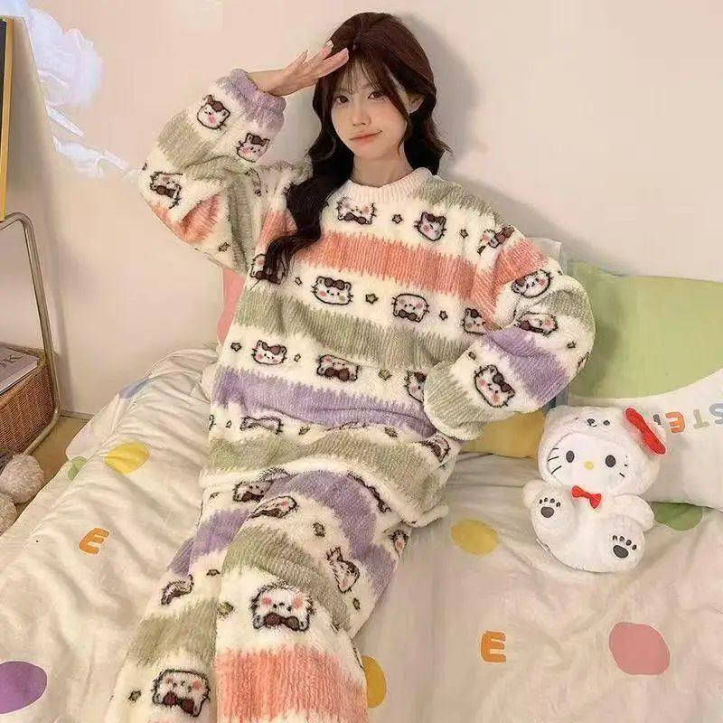 Hot Autumn Winter New Womencomfort Warm Pajama Set Round Nec