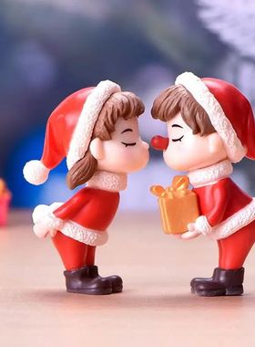 2Pcs Mini Christmas Couple Figurine Doll Garden Decor Orname