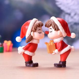 2Pcs Mini Christmas Couple Figurine Doll Garden Decor Orname