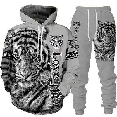 New Animal 3D Tiger Printed Hoodie + Pants Suit Cool Men/Wom