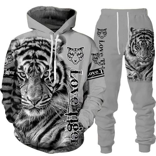 New Animal 3D Tiger Printed Hoodie + Pants Suit Cool Men/Wom