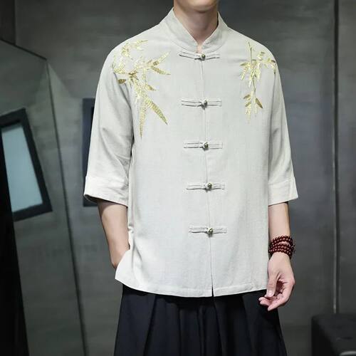 Loose Fit Cotton Linen Half Sleeve Shirt Summer New Style Re