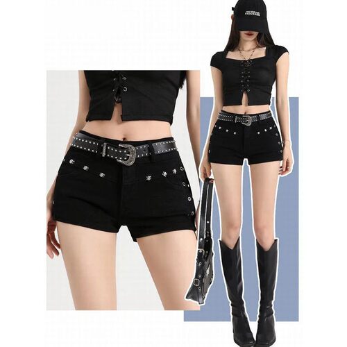 Summer Black Sexy Low Waist Y2K Jean Shorts Women Holiday Pu