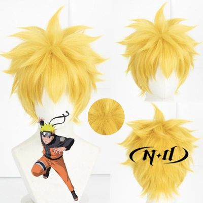 ND Anime Cosplay Wig Uzumaki Cosplay Hair Yellow Short Fluff