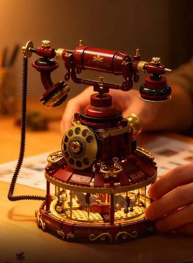 New MOC Retro Telephone Building Block Assembly Educational