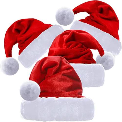 Red Gold Silk Velvet Border Christmas Hat for Adults and Chi