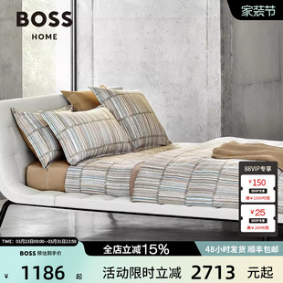 BOSS进口春夏全棉贡缎优雅竹节线条轻奢纯棉保暖床上四件套STRAW