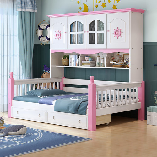 儿童实木衣柜床家用卧室榻榻米床书柜衣柜一体组合床多功能收纳床