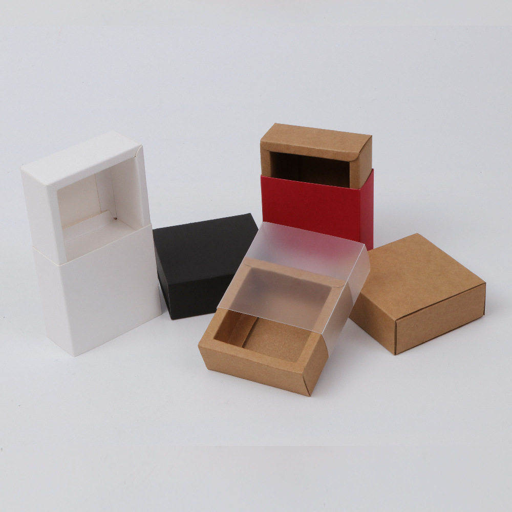 牛皮纸抽屉纸盒茶叶礼品盒长方形礼物盒透明pvc塑料包装盒子定制