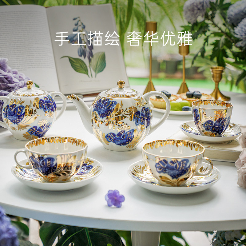 俄皇LOMONOSOV金色花园咖啡杯子高档精致陶瓷英式下午茶具套装