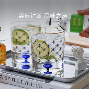 俄皇LOMONOSOV钴蓝网纹系列水晶玻璃酒杯对杯轻奢高档送礼礼盒