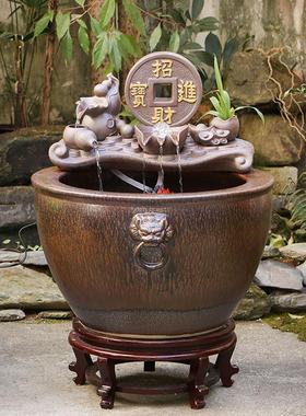 景德镇陶瓷金鱼缸阳台办公室客厅落地家用循环流水摆件庭院大鱼缸