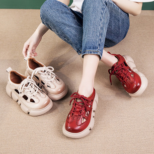 厚底凉靴女真皮凉鞋 新款 女运动 子2024夏季 欧货民族风休闲洞洞凉鞋