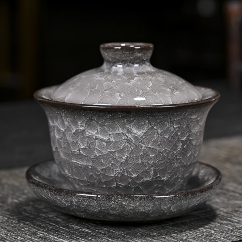 黑冰三才盖碗遇水化冰裂纹茶具